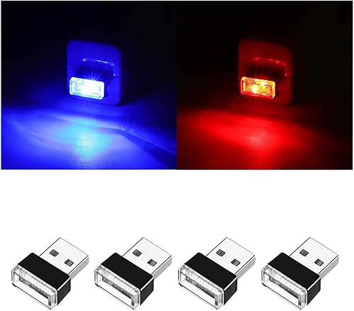 4 lámparas LED USB para interior del automóvil, mini luz nocturna LED portátil, kit de iluminación ambiental de interfaz USB enchufable, accesorio