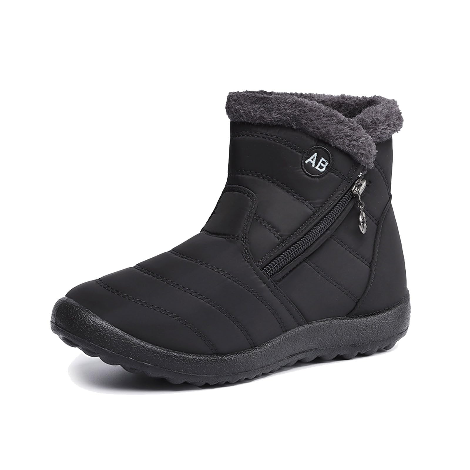Womens Winter Boots Fashion Suede Ankle Walking Snow Boots Casual Lightweight Zip Up Booties Fur Lined Fall Shoes