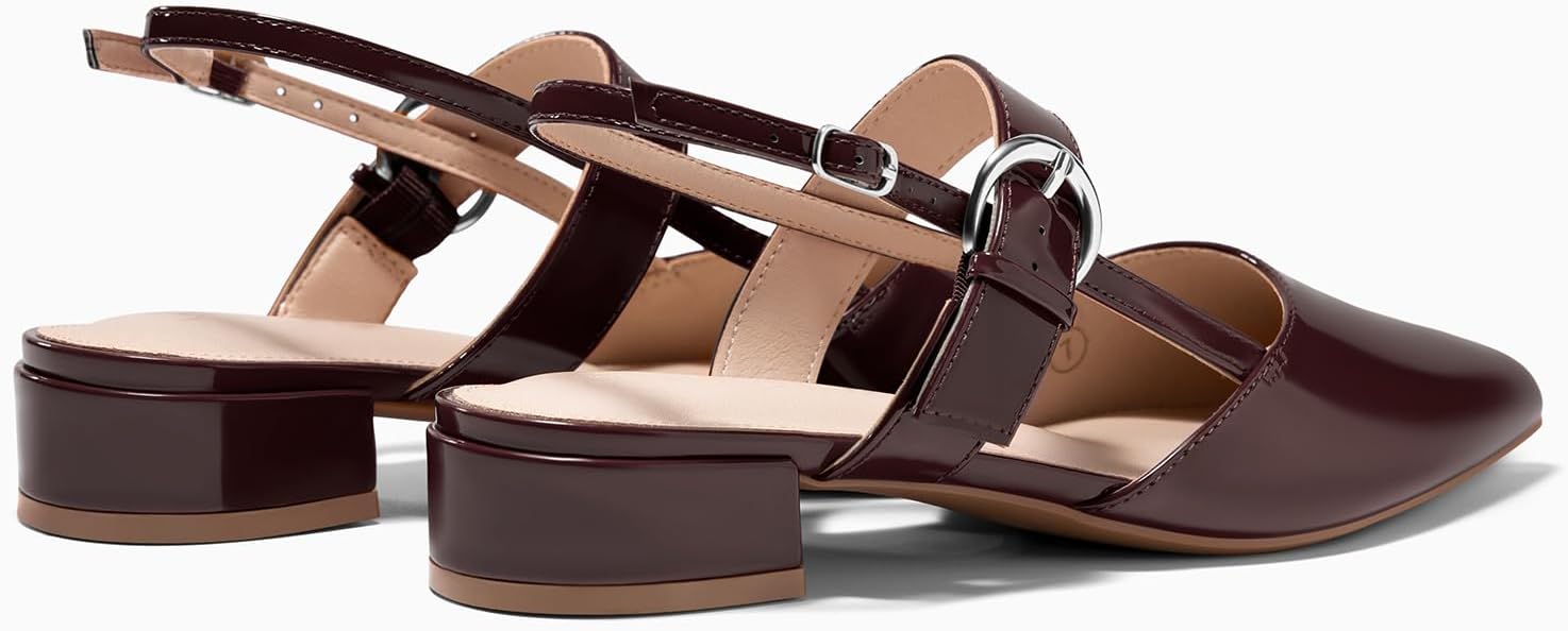 Coutgo Womens Slingback Chunky Low Heels Mary Jane Dress Shoes Pointed Closed Toe Pumps Ankle Strap Work Shoes - Image 6