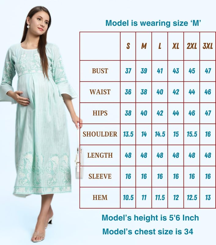 Image of DUMMY SHAPE Feeding Nighty | Maternity Dresses for Women Cotton Blend | Floral Pink Anarkali Kurta with Dual Nursing Zippers for Pregnancy & Breastfeeding | Gifts for Pregnant Women (
