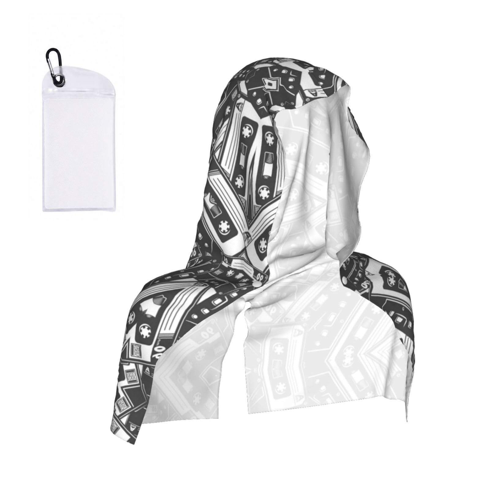 ESNAIUVCD Audiotape Print Multifunctional Cooling Hoodie Bandana Portable Sweat Absorbing Design For Beach Workouts Exercise Heat Relief Accessories