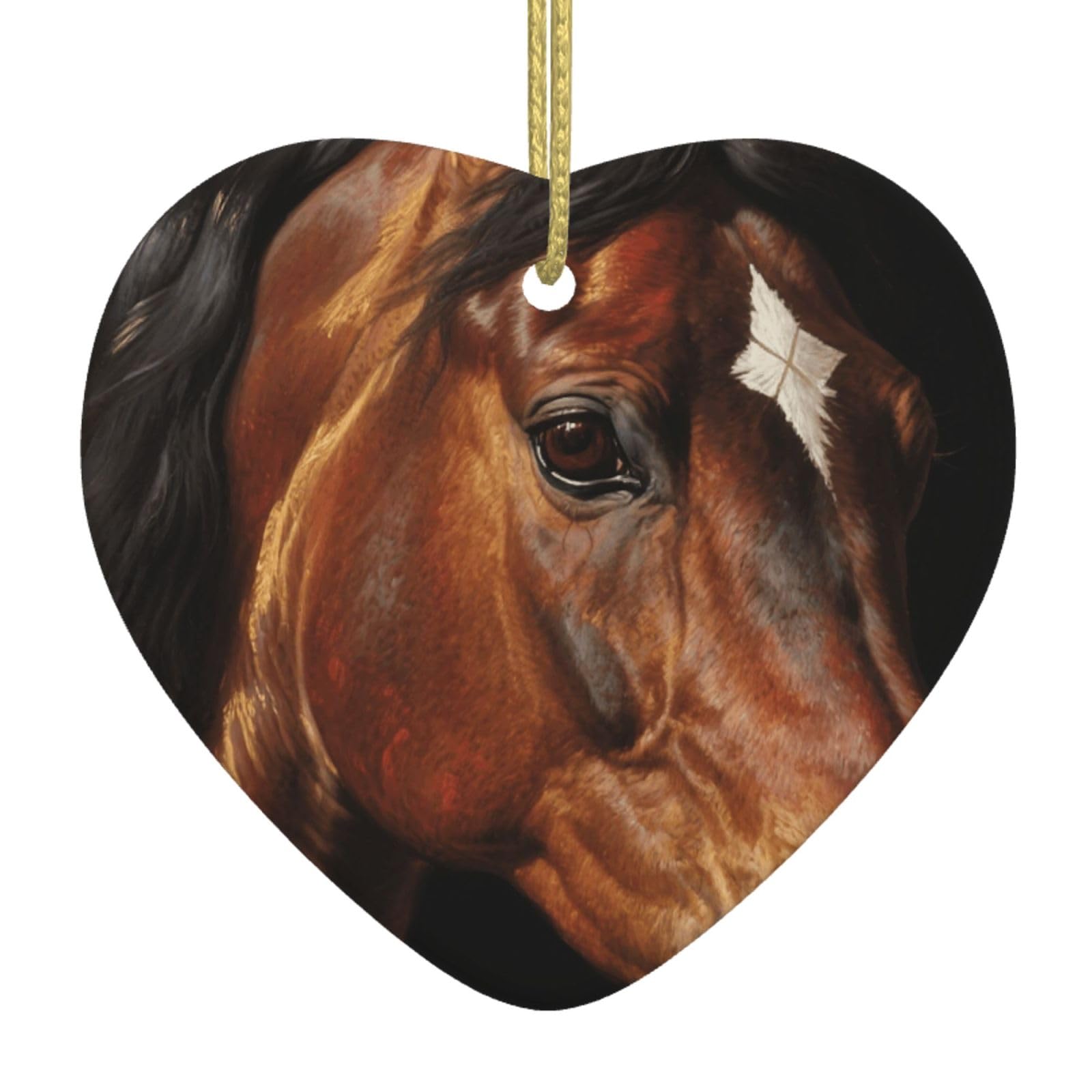 Brown Horse Christmas Ornament 2025 Heart Ceramic Hanging Ornaments for Home Decor Christmas Decorations with Gold Rope Double-Sided Xmas Tree Ceramic Hanging for Holiday Party