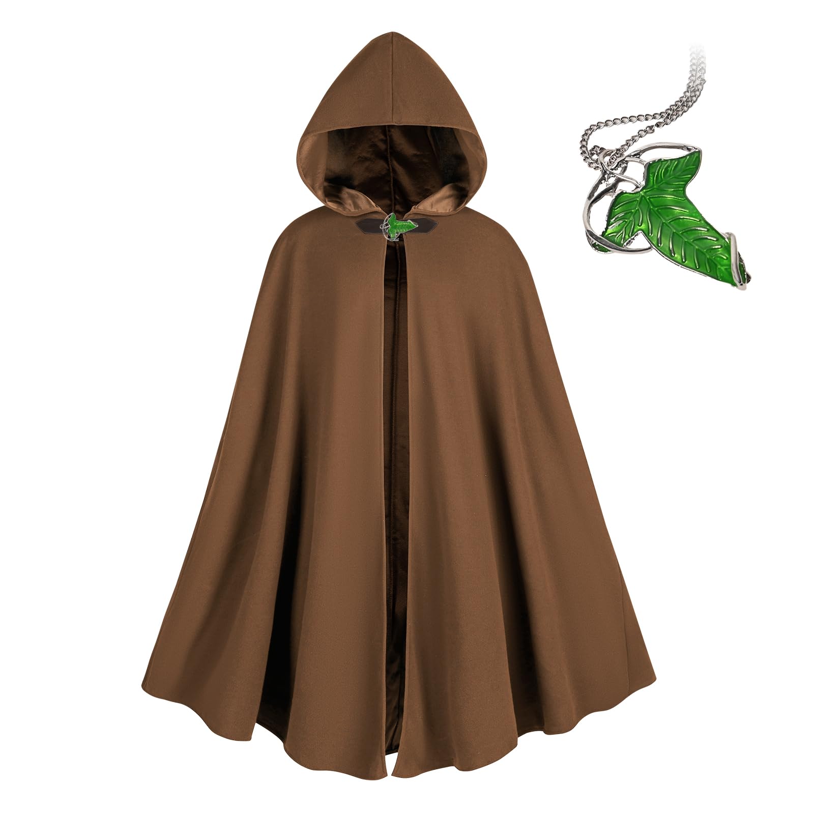 Renaissance Cappotto con cappuccio con foglia verde elvi, abbigliamento medievale, unisex, per Halloween, con cappuccio medievale