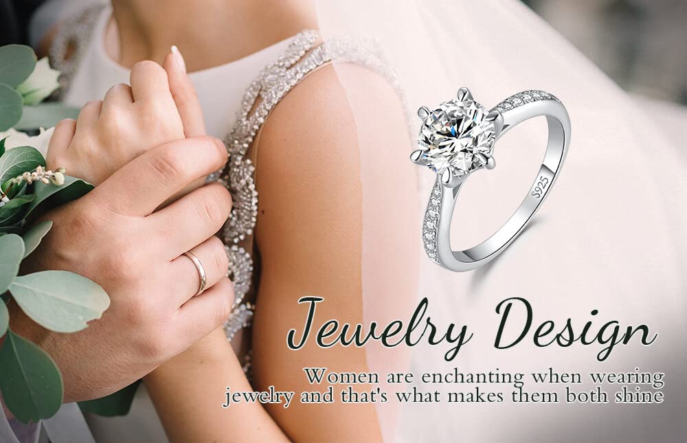 JewelryPalace Solitario Anillo Mujer Plata Oro 14k Oro Rosa, Anillo de Compromiso Media Eternidad Diamante Simulado, Anillo Promesa Niña Clásico con Piedra Corte Redonda, Conjunto Joyas para Novia