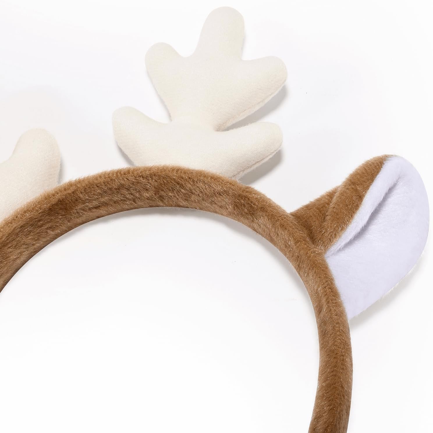 Plush Reindeer Antler Headband for Men and Women, Cute Christmas Deer Ear Costume Head Accessories for Kids(White) - Image 2