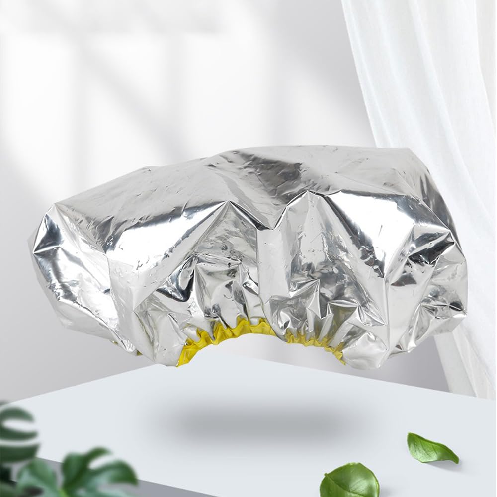 ieron 10 pcs Aluminium Foil Shower Cap, 2 Size (27 cm diameter and 28 cm diameter) Shower Caps, Reusable - Image 4