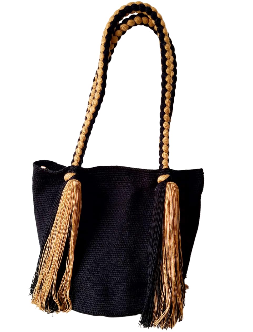 TERRA FUSION Bolso Tote M | Bolso Uni Wayuu | Negro y Beige, Negro , Medium