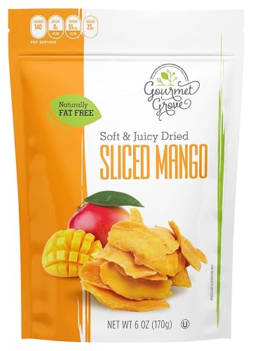 Gourmet Grove - Rebanadas de mango seco natural, 6 onzas, paquete de 1 Mangos suaves, jugosos y en rodajas ligeramente endulzadas - (paquete de 1)
