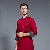 Vista 2 de Chaqueta de chef unisex con doble botonadura trasera de malla completa, ligera, costura de color, uniforme de chef