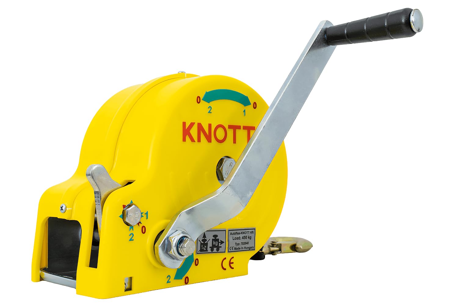 KNOTT Seilwinde 450 kg mit Gurt, Gelb