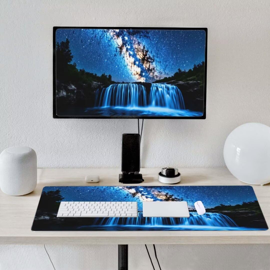 Alfombrilla de ratón 1400x600x3 MM, Alfombrilla Ratón XXL Extendida de Gran Tamaño con Bordes Cosidos, Base de Goma Antideslizante Almohadilla para Teclado, Cascada de Las Estrellas S-11765
