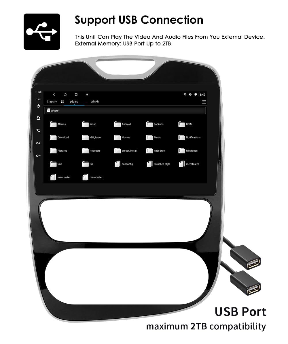 Ossuret Autoradio pour Renault Clio 4 (2012-2019), 10.1 Pouces Android 14 écran Tactile 2+32 Go Navigation GPS avec Carplay Android Auto WiFi Commande au Volant Bluetooth DSP FM