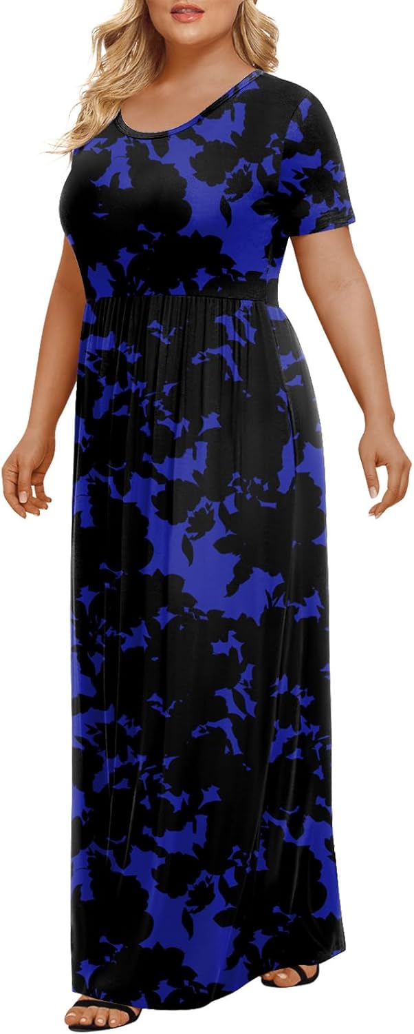 LONGYUAN Women's Plus Size Maxi Dresses for Curvy Women Summer Short Sleeve Casual 2026 Long Dress XL-6XL - Image 2
