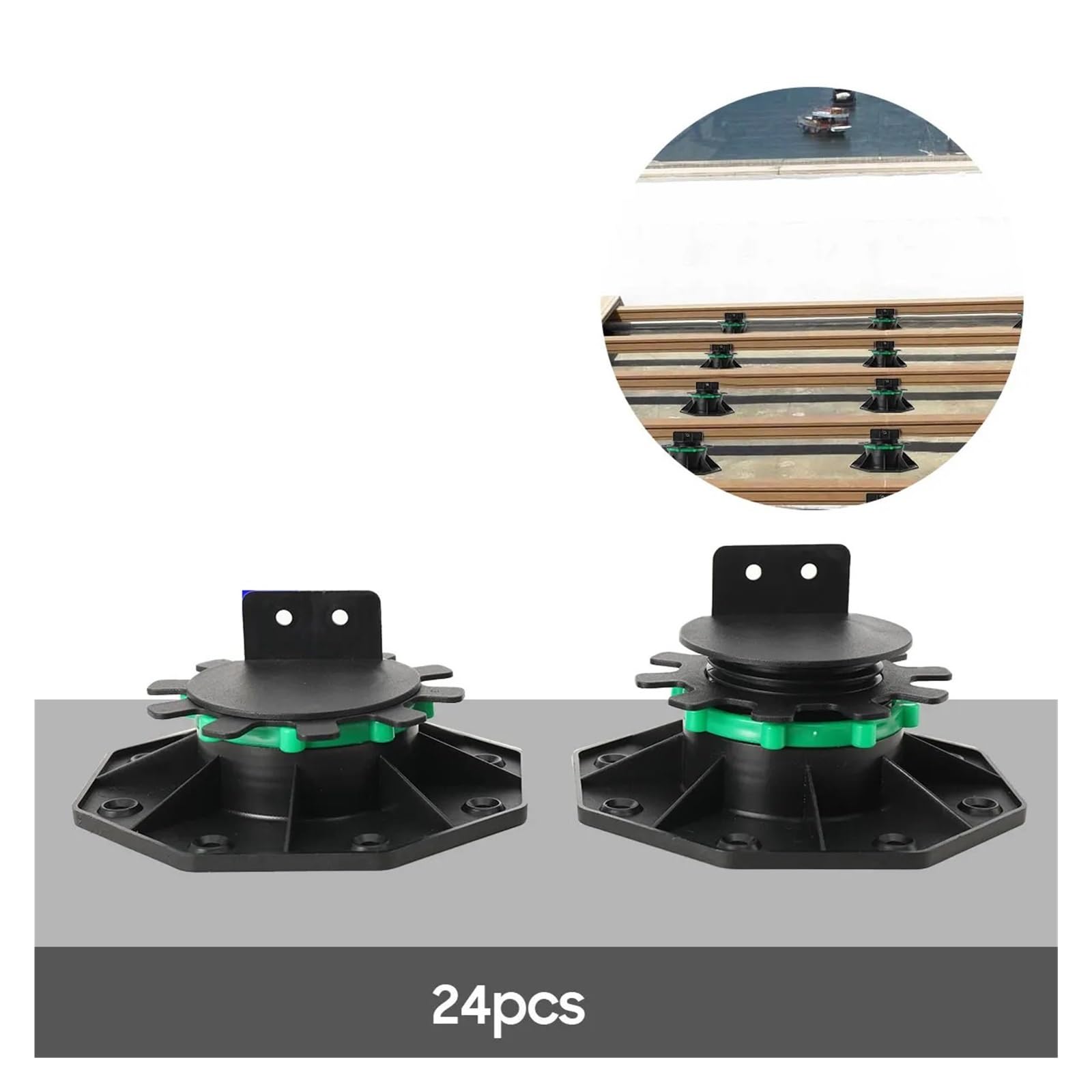 Soporte para tarima Base de soporte plataforma 24 piezas, altura ajustable 40 a 60 mm, base elevación piso resistente, soportes cojinetes elevadores