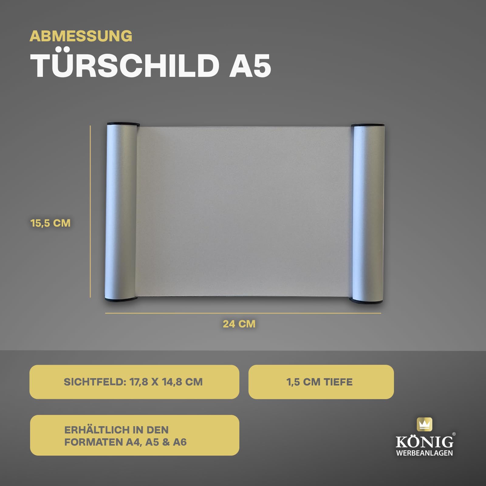 5er Set Türschilder Berlin A5 Aluminium | 24 x 15,5 cm | Selbstklebend oder zum Anschrauben | Mit transparenter Abdeckung | Für DIN A5 Einlagen | Namensschild für Büro, Praxis & Zuhause