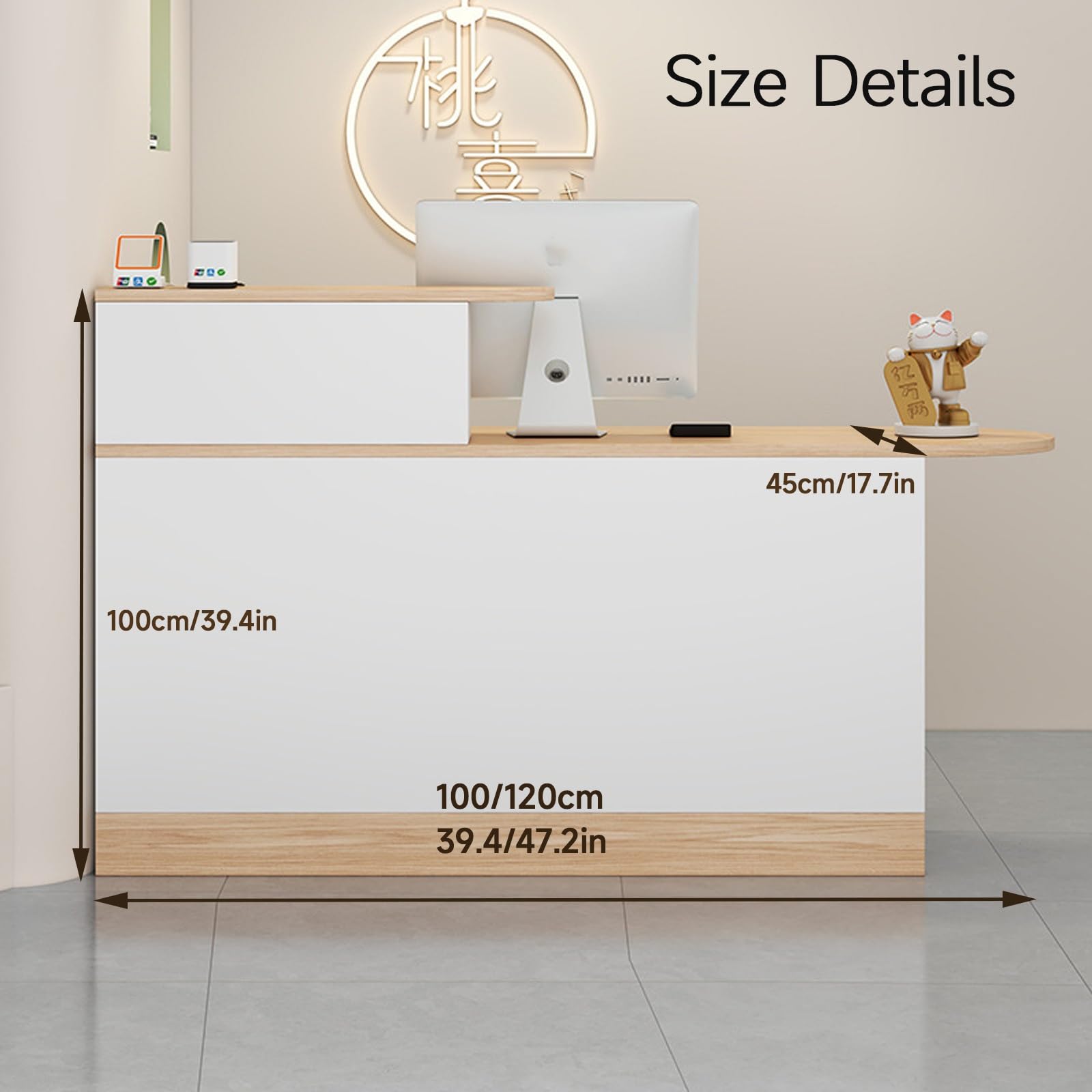 Scrivania moderna da incasso con serratura in legno bianco e legno Worpace, 120 cm, per uffici e aziende