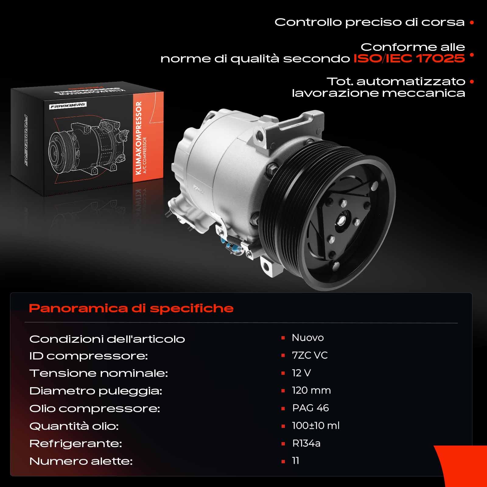 Frankberg Compressore per aria condizionata con frizione, diesel, 60693332 | Compatibile con: Ragno 939, Brera 939, 159.939, 159 Sportwagon 939