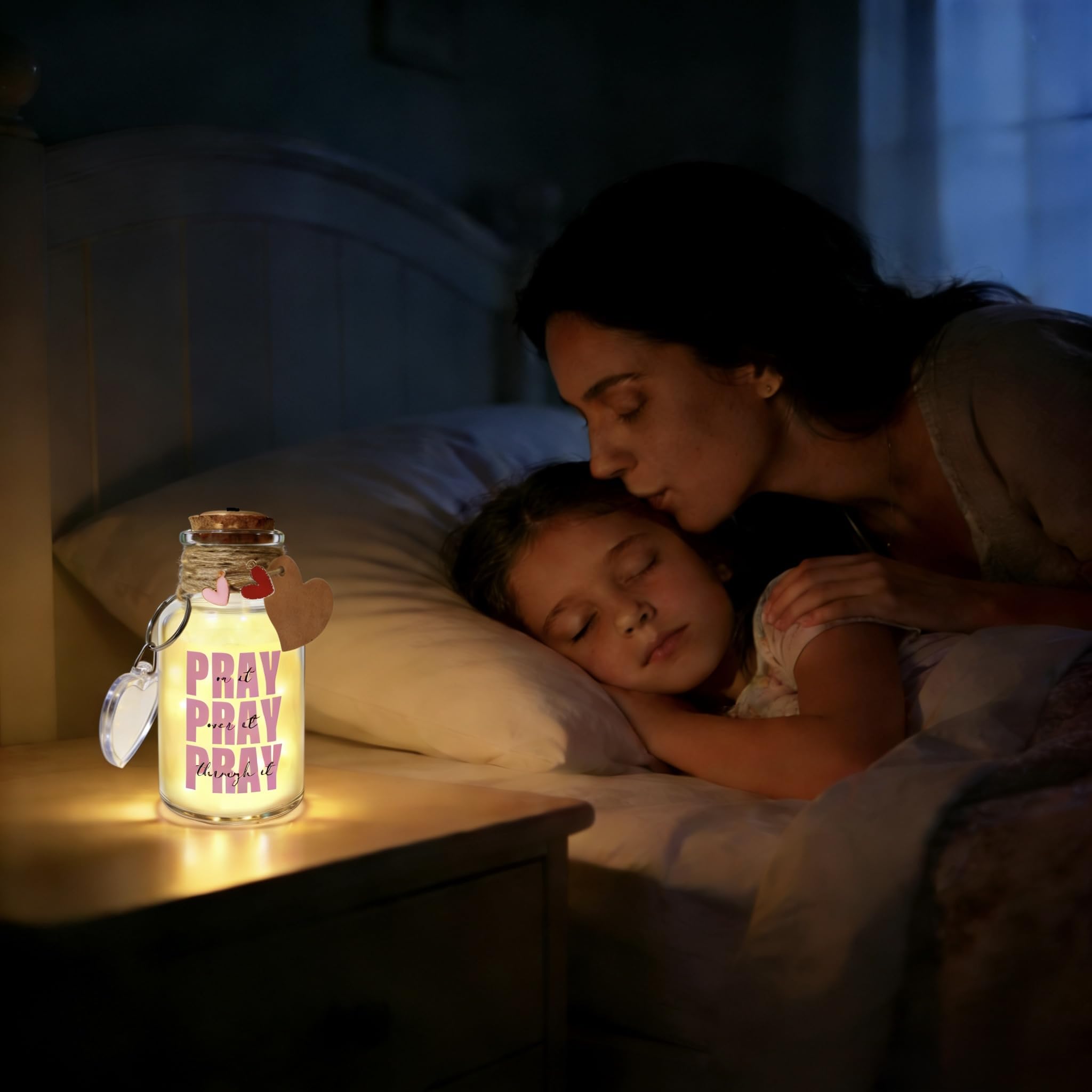LINGYUAN Pray On It Pray Over It Pray Through It – Light Up Memory Jar Christian Faith Night Light