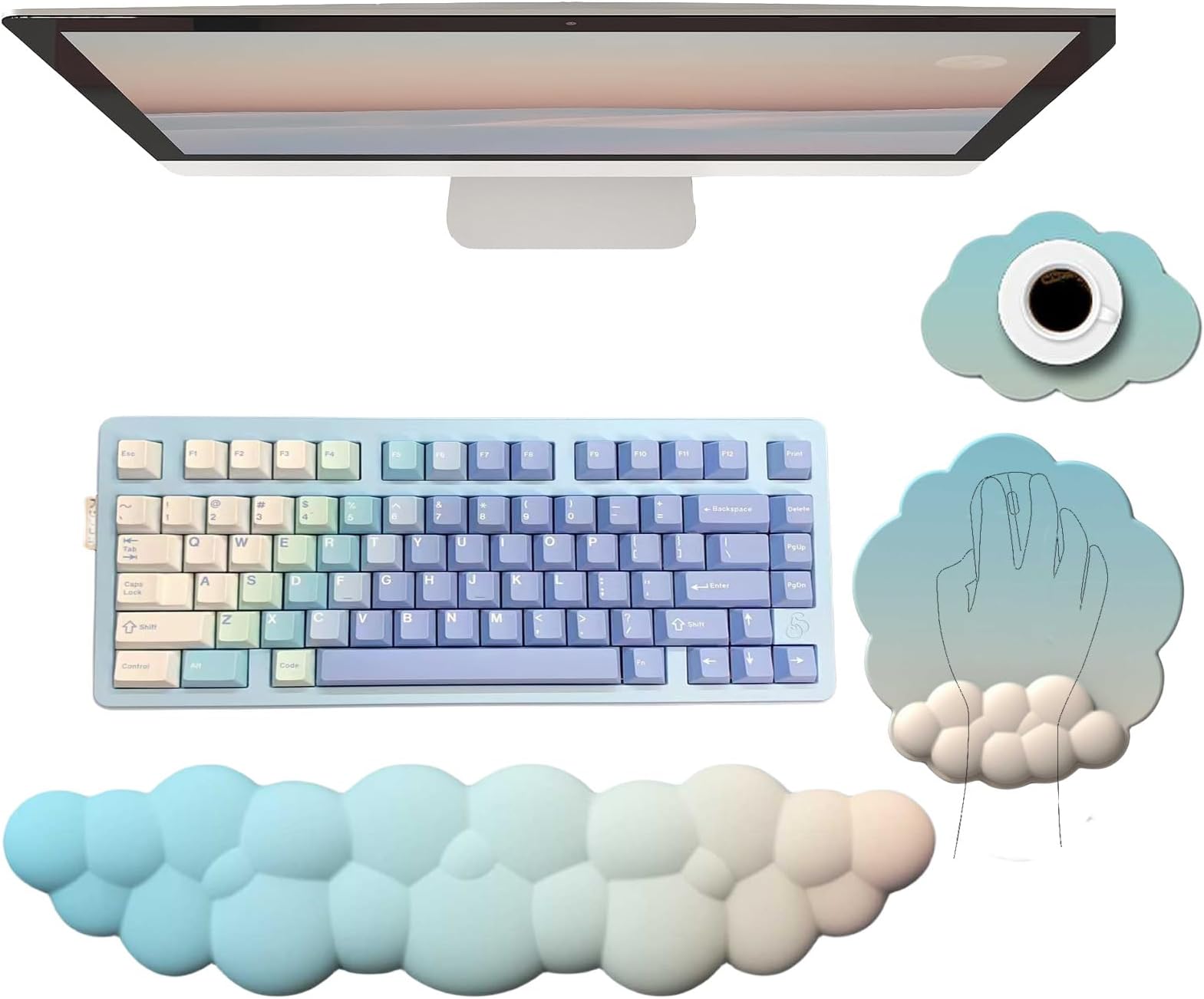 Cloud Shaped Keyboard & Mouse Wrist Rest Set – Memory Foam Ergonomic Support With Coaster
