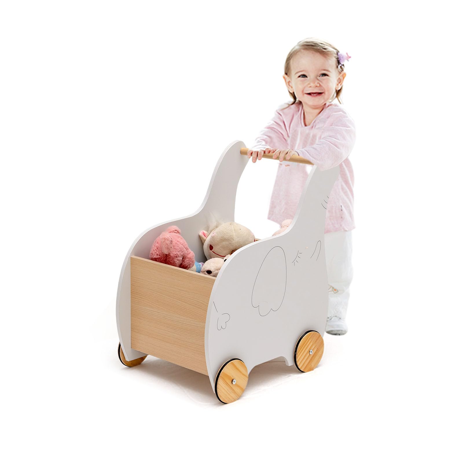 LIFEZEAL Girello per Bambini, Girello Neonato, Baby Walker, in Legno, Primi Passi per Bambini, con Spazio di Archiviazione, Girello Bimba per 12-36 Mesi, Carrello Primi Passi con Ruote, Bianco