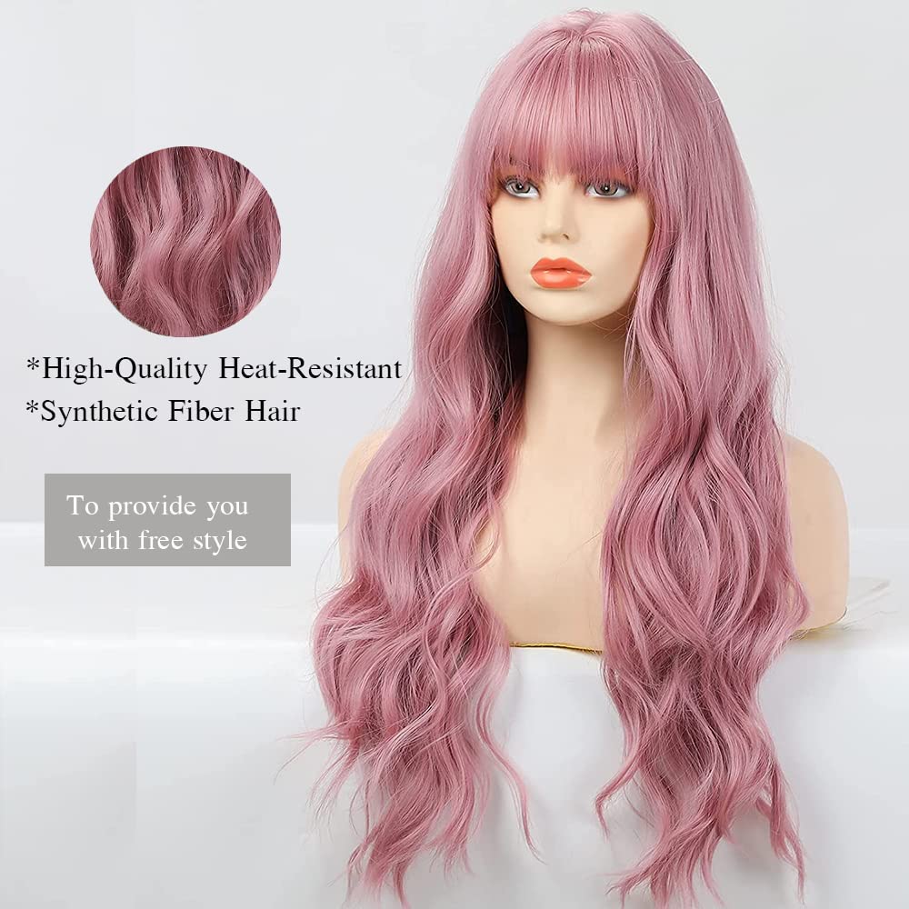 Esmee Long Straight Natural Synthetic Hair Layered Wigs for Women with Dark Roots for Daily Party Use-24 Inches: Pink