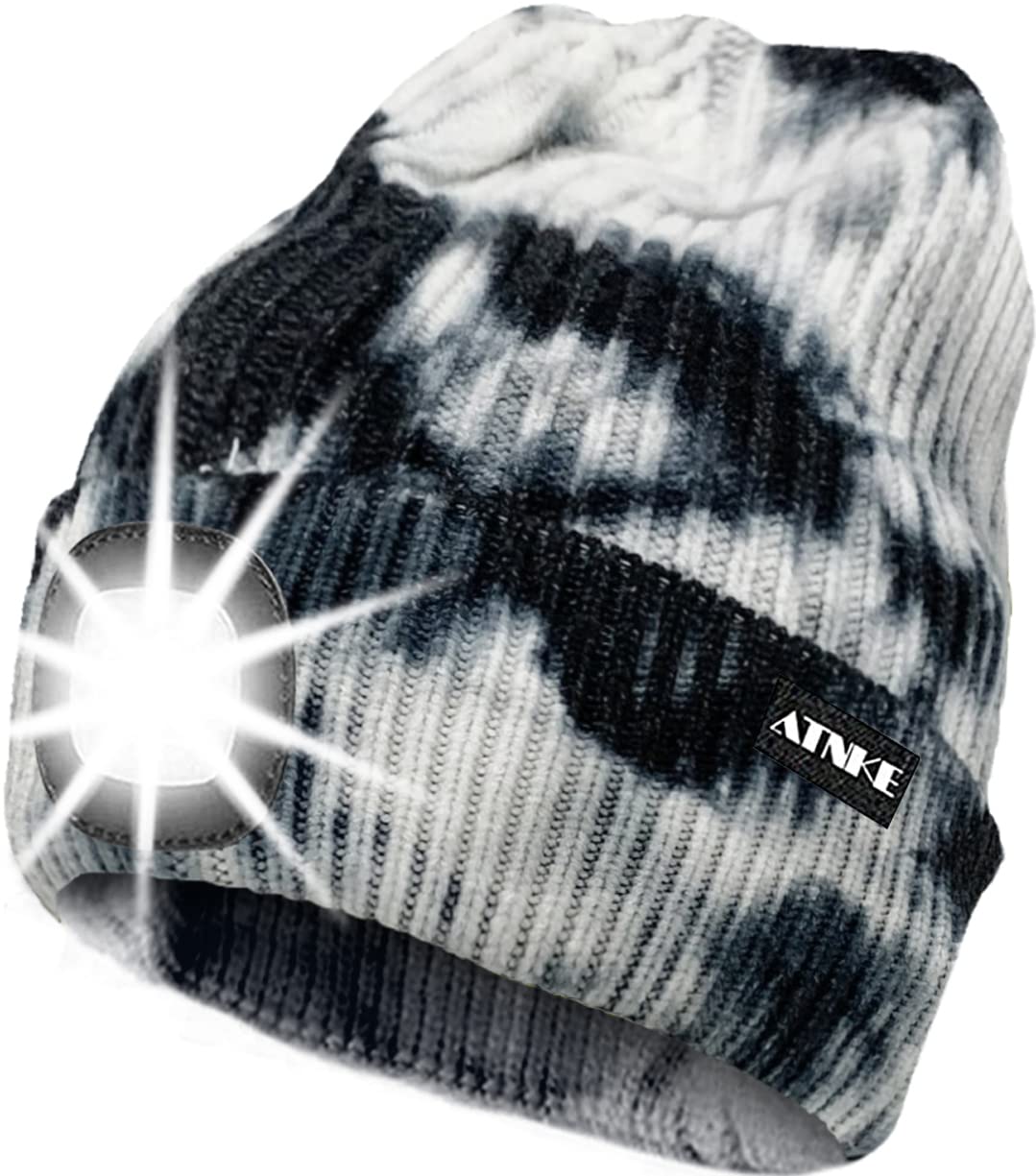 ATNKE LED Cappello Illuminato Berretto,USB Ricaricabile Cappello da Corsa 4 LED Impermeabile Luce Invernale Calda Lampada Frontale Regali per Uomo e Donna