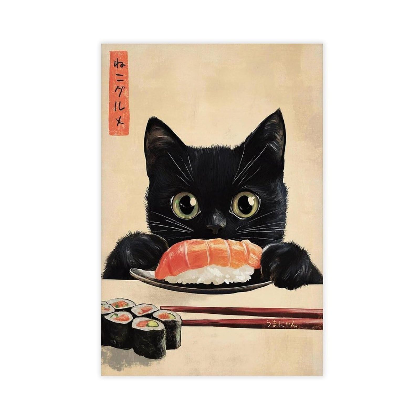 Fvkfvk Unframe-Style Sushi Cat Japanese Kawaii Kitchen Canvas Poster For Home Decor Gift