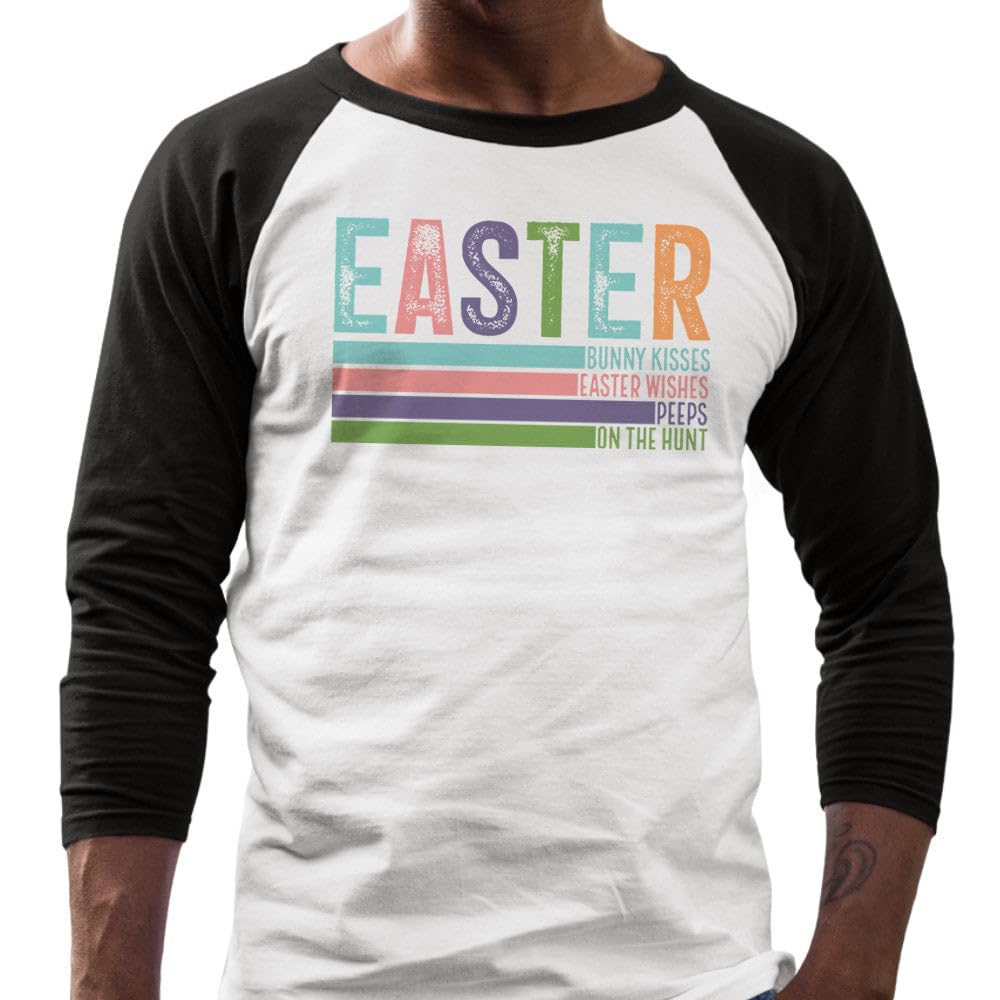 TeesAndTankYou Cute Easter List Three-Quarter Raglan Sleeve Baseball Shirt Unisex Medium White/Black