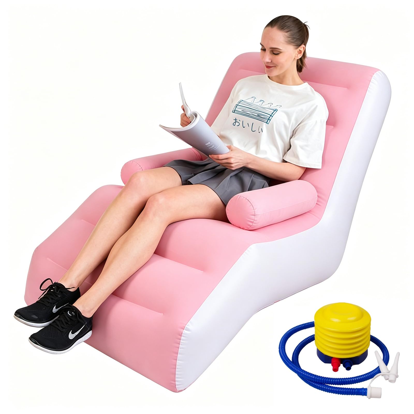 Sofá de aire, sofá de camping con reposapiés, sofá hinchable portátil, sillón hinchable, sillón de piscina, airlounge, puf al aire libre, para camping, hogar (1, S rosa, 1 persona) | Inflable
