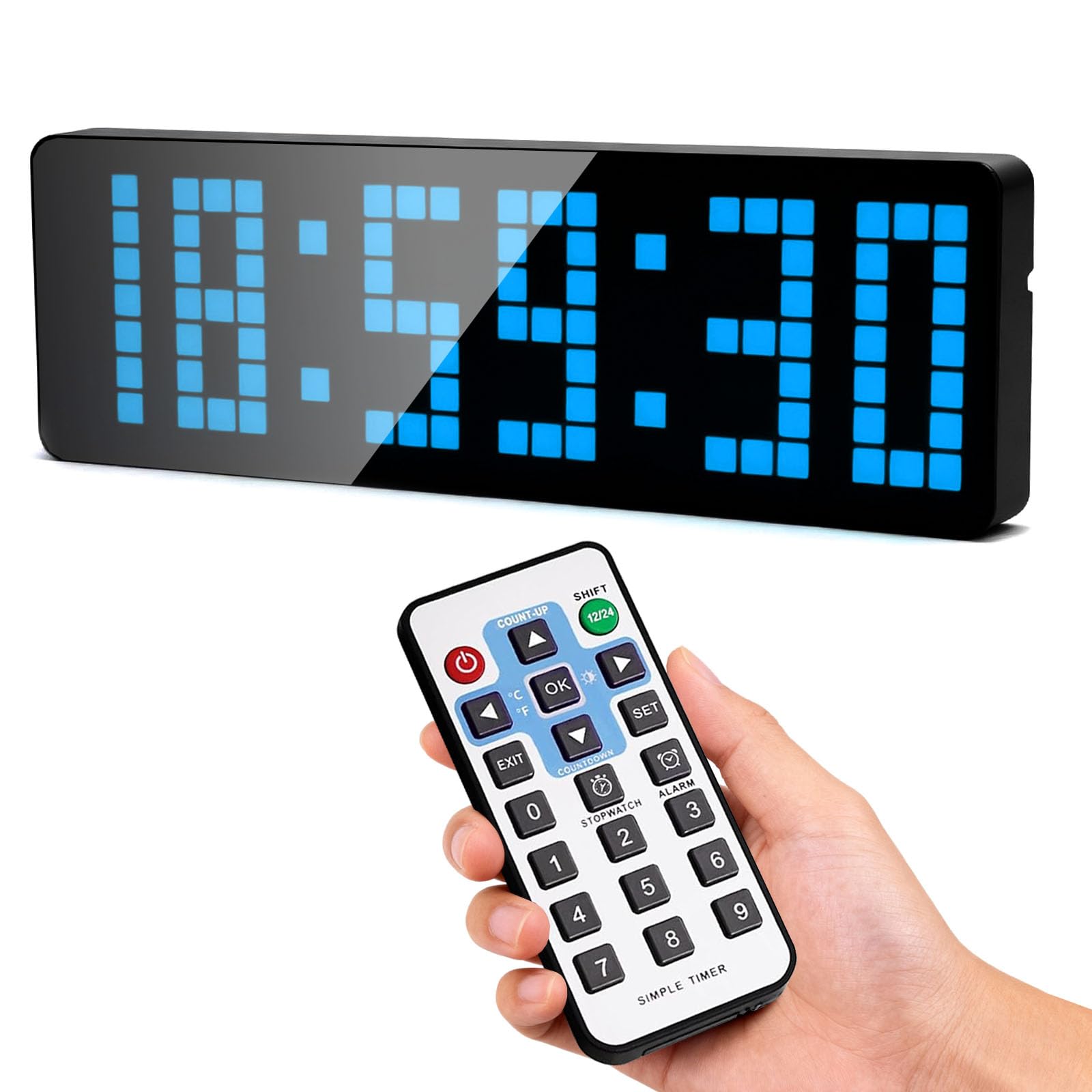 Timer Palestra, Orologio Palestra Digitale da 13,2" LED Orologio da Parete Digitale Grande con Conto alla Rovescia/Cronometro per Allenamento per Uso Interno ed Esterno Casa Esercizi Sportivi (Blu)