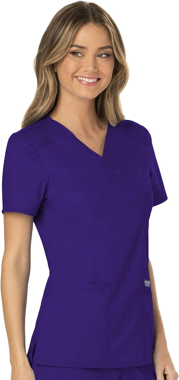 Mock Wrap Scrubs for Women Workwear Revolution, Soft Stretch, Easy Care WW610 X-Small Grape