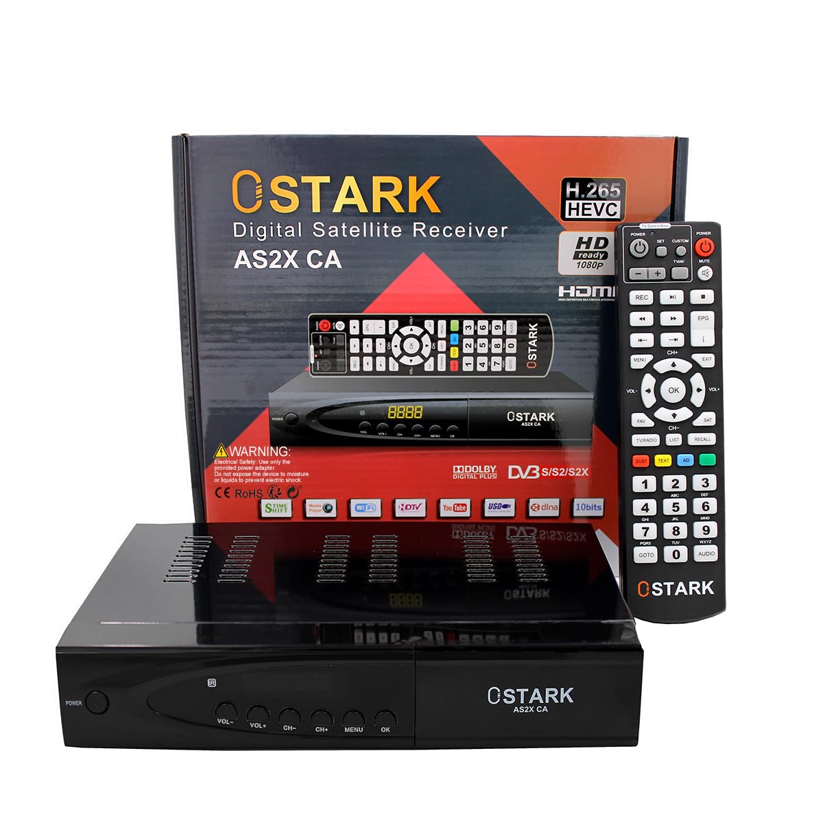 Ostark AS2X CA cyfrowy odbiornik satelitarny FTA DVB S2 S S2X DVBS2 HDMI FHD 1080P FTA H265 USB WiFi WLAN rj45 w zestawie