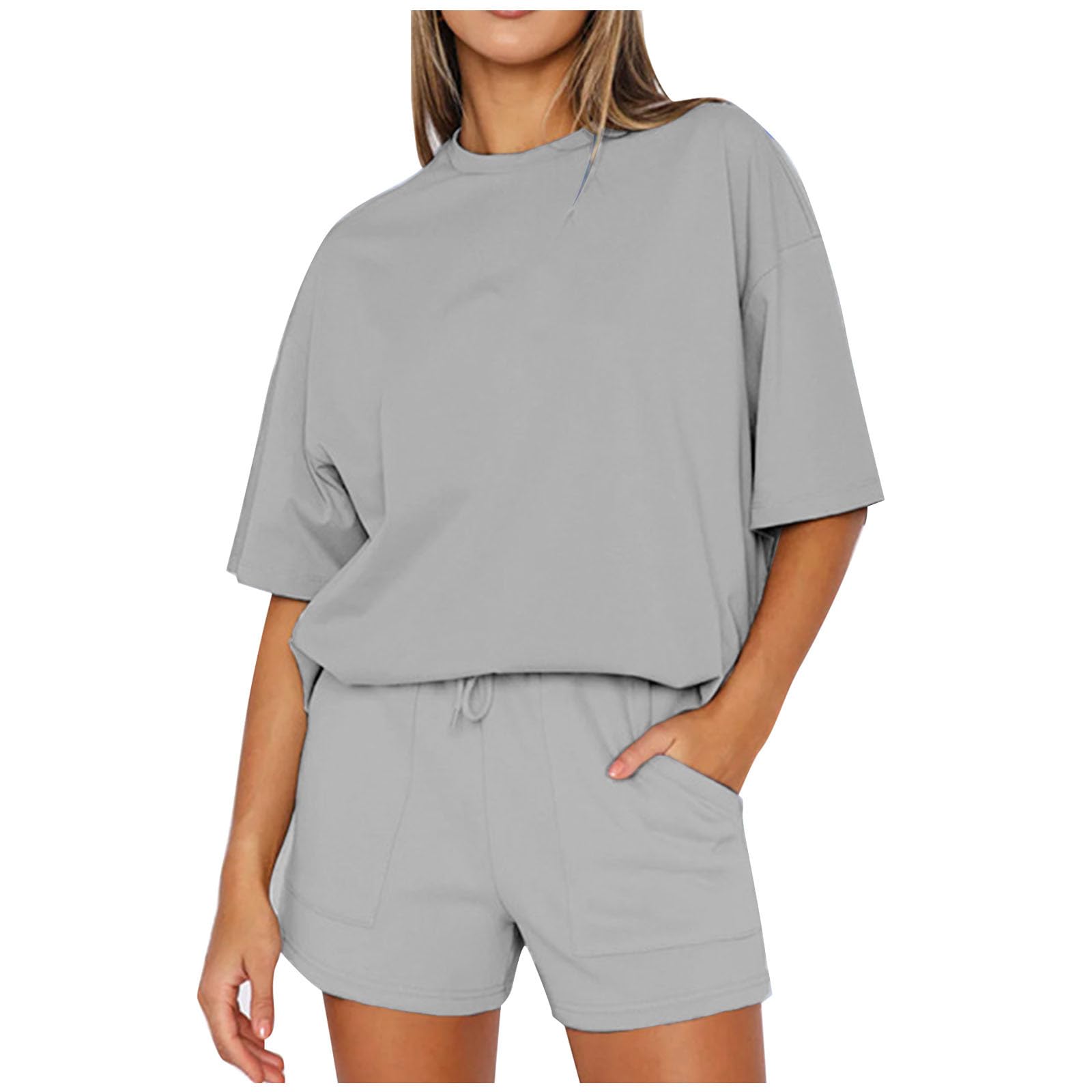 Uillui Womens 2 Piece Tracksuit Activewear Yoga Outfit Sets Casual Oversized T-Shirt Tops Shorts Workout Sports Shorts Set