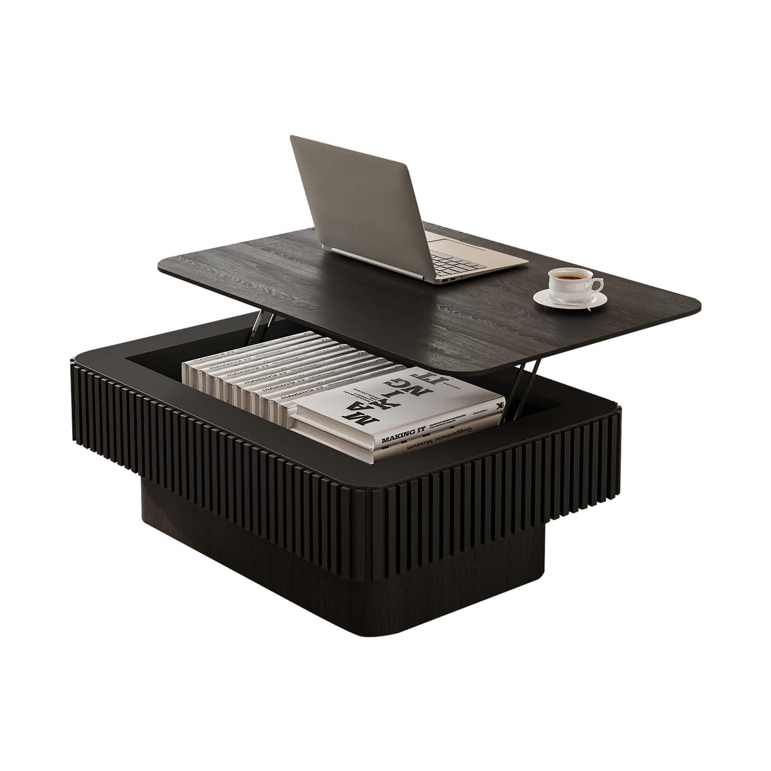 FGXJY Lift Top Coffee Table with Storage, Solid Wood Coffee Table with Adjustable Height, Fluted Center Table Accent Tea Table for Living Room,