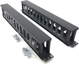 2 Pack 1U 19 inches Plastic Cable Manager with Cover 12 Slots | Horizontal Rack Mount Organizer with M6 Screws and Cage Nuts (PCMB12S2PC)