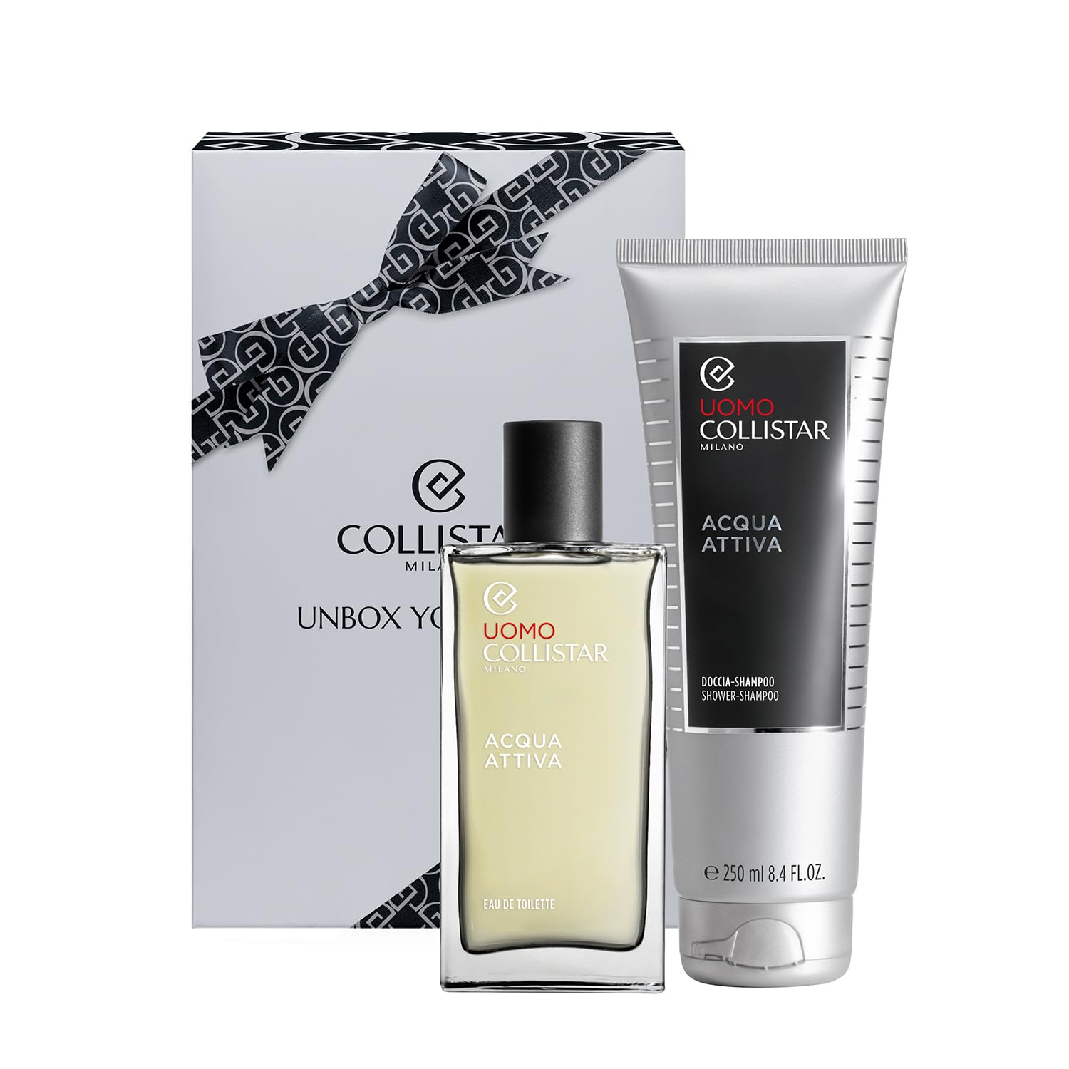 Collistar Cofanetto Regalo Uomo Acqua Attiva Profumo Eau De Toilette 100 ml + Doccia Shampoo 250 ml, Set Uomo Fresco ed Energizzante