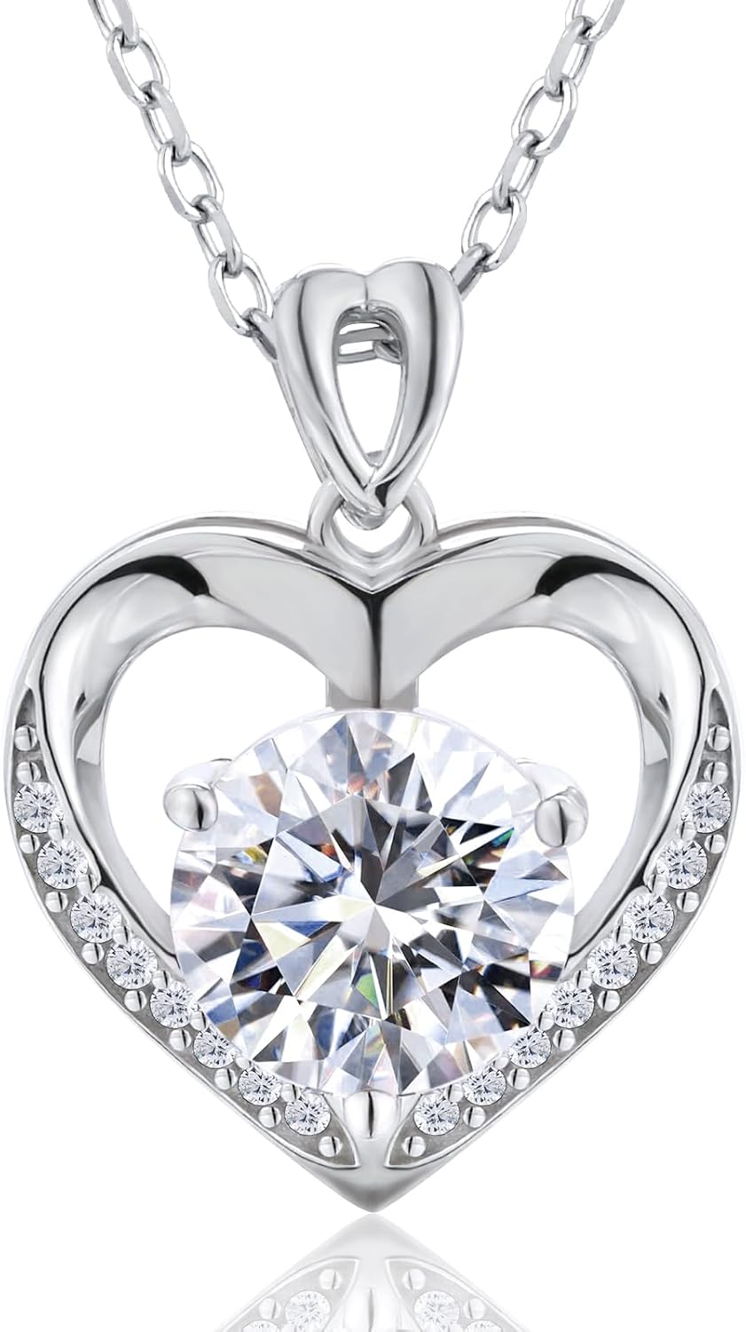 Heart Necklace for Women, 925 Sterling Silver Diamond Pendant Necklaces for Women Engraved with 'I LOVE YOU', Jewelry Gifts Anniversary Birthday Gift for Mom Wife Women Gifts for Her