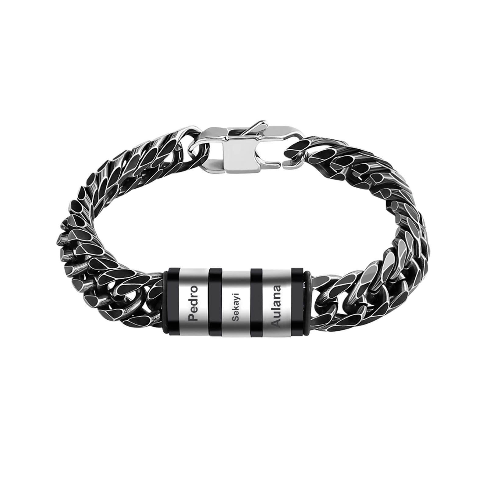 Seecoco Personalized Stainless Steel Bracelet - Custom Name Bracelet with Engraved Names for Men - Father, Husband, Brother Gifts