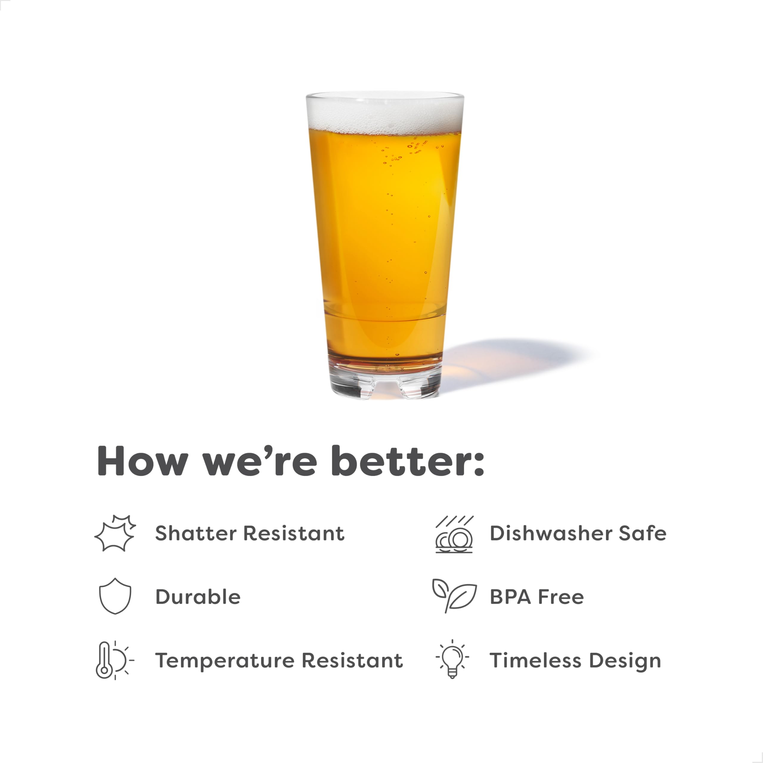 TOSSWARE Reserve - Juego de 4 vasos de cerveza apilables de plástico irrompible, aptos para lavavajillas y resistentes al calor, 473 ml