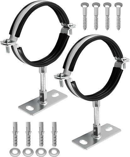 2 soportes de tubo ajustables resistentes de 4 pulgadas con almohadillas antideslizantes, colgador de tubo de anillo dividido, soporte de pared de