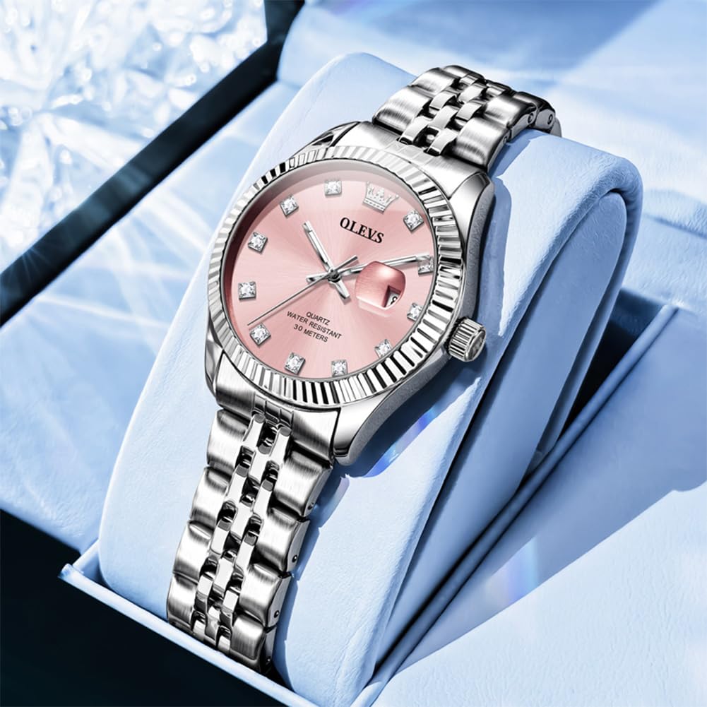 OLEVS Damenuhr Elegante Wasserdicht Klassische Frauen Uhr mit Quarzwerk, Modisches Design mit Datumsanzeige Leuchtzeiger Armbanduhr Damen Exquisites Design für Damen Schlicht Armbanduhren
