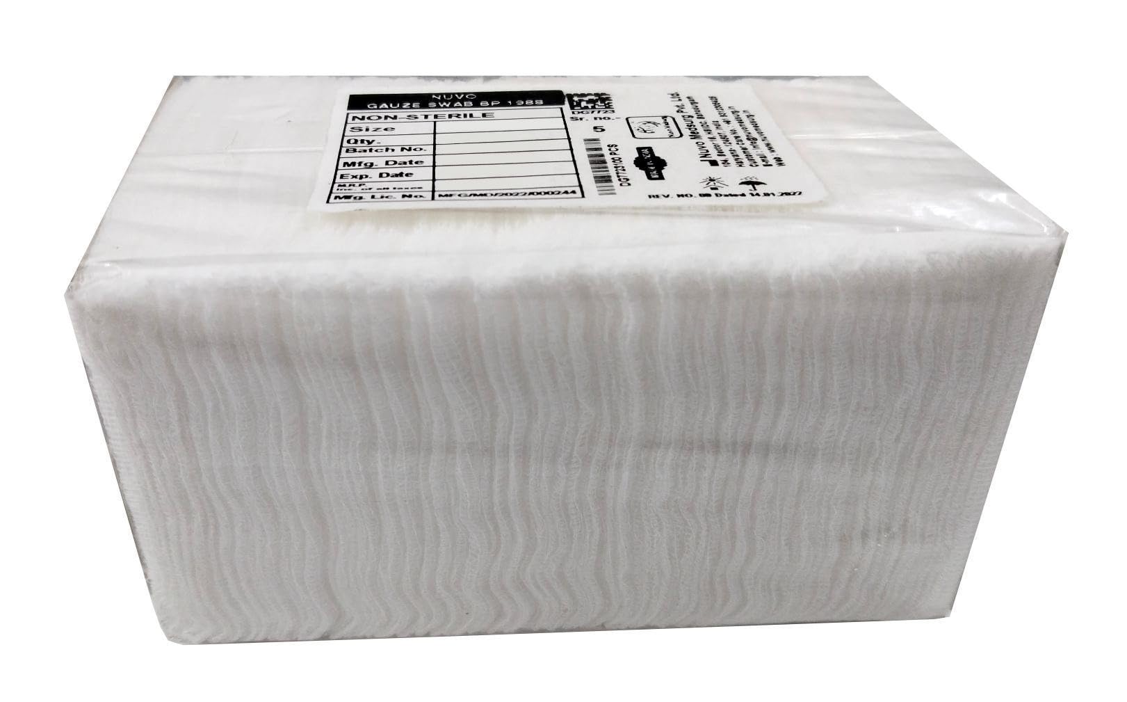 NUVO MEDSURG Non-Sterile Gauze Swab 10cm x 10cm x 12Ply - Pack of 100 Pcs (Type - 20), Absorbent Gauze Pads for Wound Care, Medical Gauze Swabs & Surgical Gauze Swab, Non-Sterile Dressing Swabs & Disposable Gauze Pads, Made From Soft, High - Quality Cotton Swab for Gentle And Comfortable Wound Care