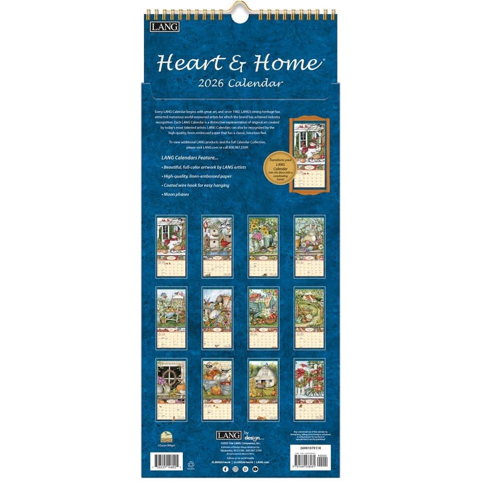 Lang, Heart and Home Vertikaler Wandkalender 2026, 20,3 x 40,8 cm, 12-Monatskalender mit gehefteter Bindung