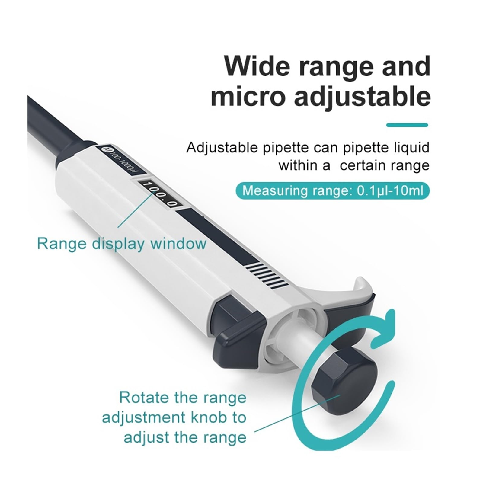 Mikropipette, Labor, automatische Pipette, digital, verstellbar, Kunststoffpipette, Laborausrüstung mit einem Bereich von 0,1 ul bis 10000 ul Zur Prüfung der Wasserqualität(10-100ul)