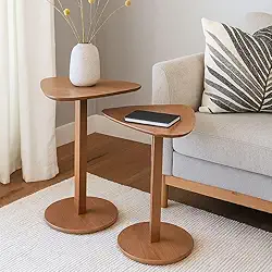Kit Mesas Laterais em MDF Design Triangular Orgânico Estiloso Moderno e Sofisticado para Decoração de Salas Escritórios Unindo Funcionalidade e Elegância (Nature)