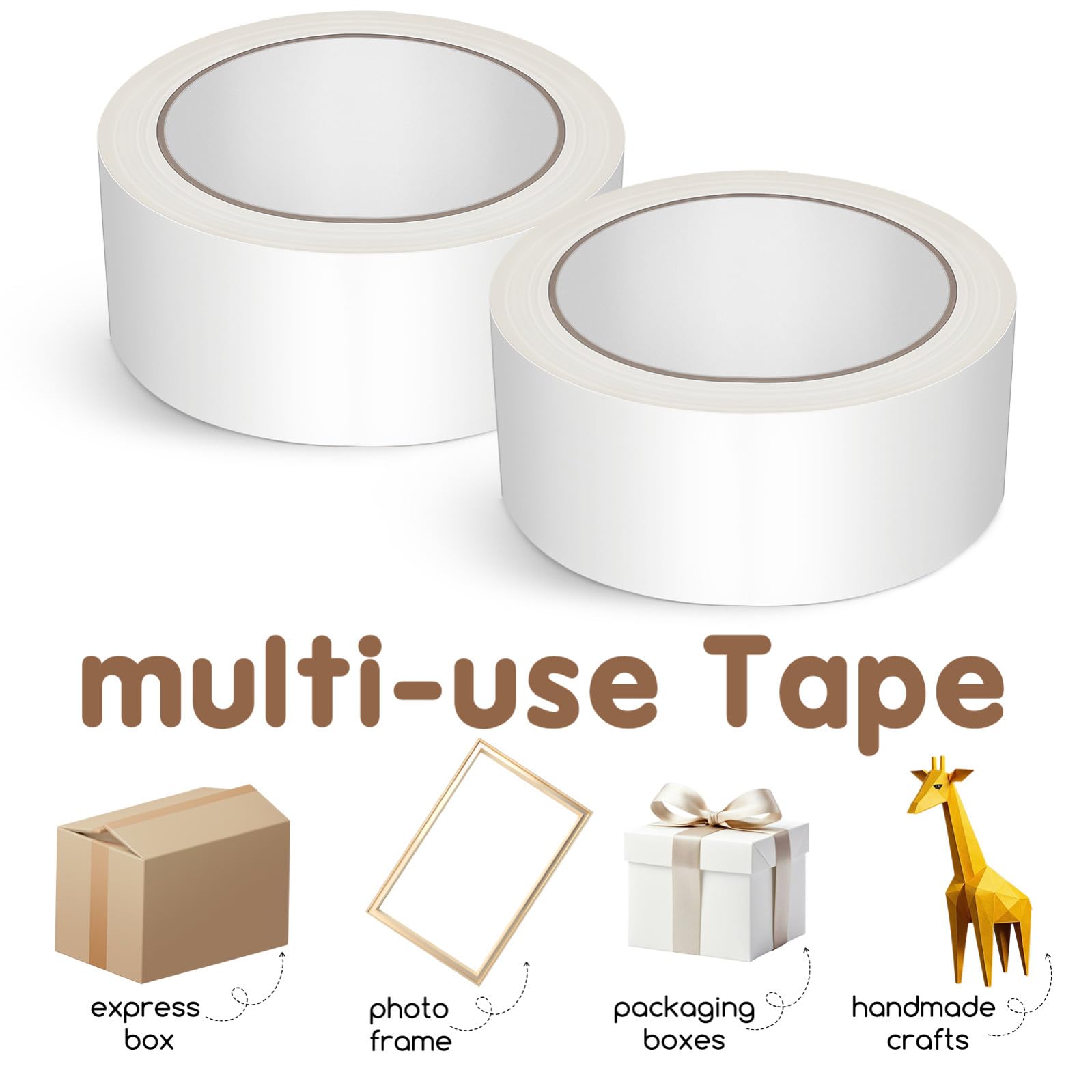 Balacoo Cinta de Sellado de Papel Kraft en Color Claro, 2 Rollos, Grabable | Adhesiva al Humedecerse, Diseño Liso de Color Sólido, para Cierre de Cajas y Pegado
