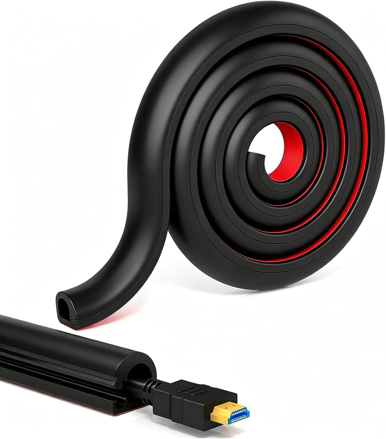 Black Cable Trunking, Self-Adhesive Wire Trunking for Electric Cables, Side Opening Wire Covers for Cables, Silicone Flexible Cable Cover for TV & Computer Cable Tidy, Trunking for Cable,4M