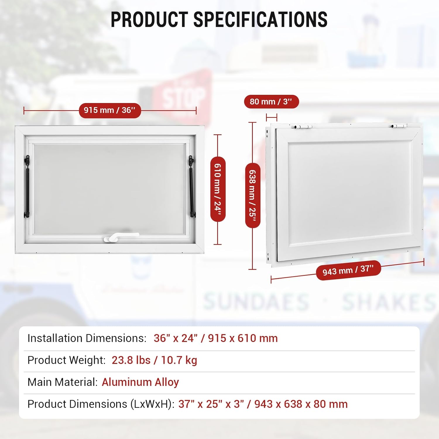 60"/48"/36"L x 36"W Concession Stand Serving Window Food Truck Service Awning