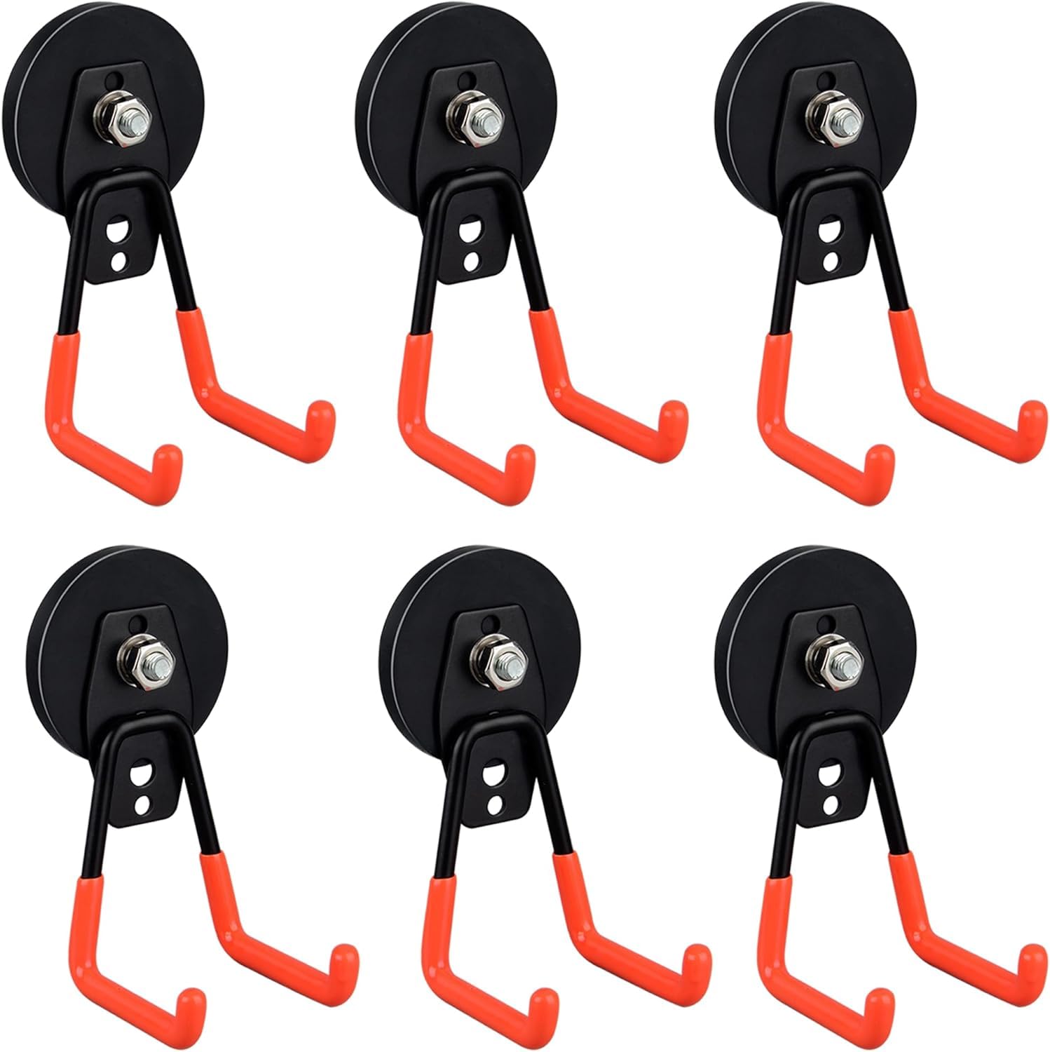 ULIBERMAGNET Ganchos magnéticos resistentes para garajes, 6 unidades, fuertes ganchos magnéticos para taladro, manguera, garaje, taller, ganchos magnéticos de almacenamiento para interiores y