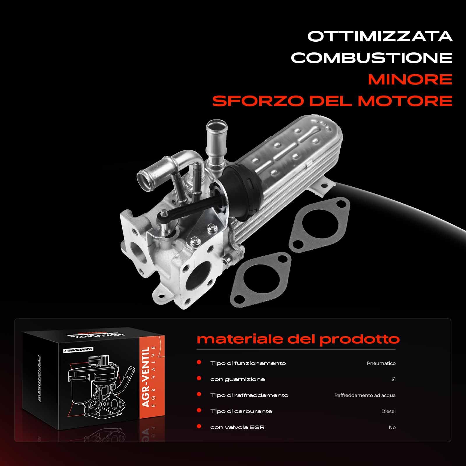 Frankberg ricircolo dei gas di scarico del radiatore della valvola EGR | Compatibile con: Altaea XL 5P5 5P8, T.o.u.r.a.n 1T1 1T2, A3 8P1, P.a.s.s.a.t 3C2, O.c.t.a.v.i.a II 1Z3
